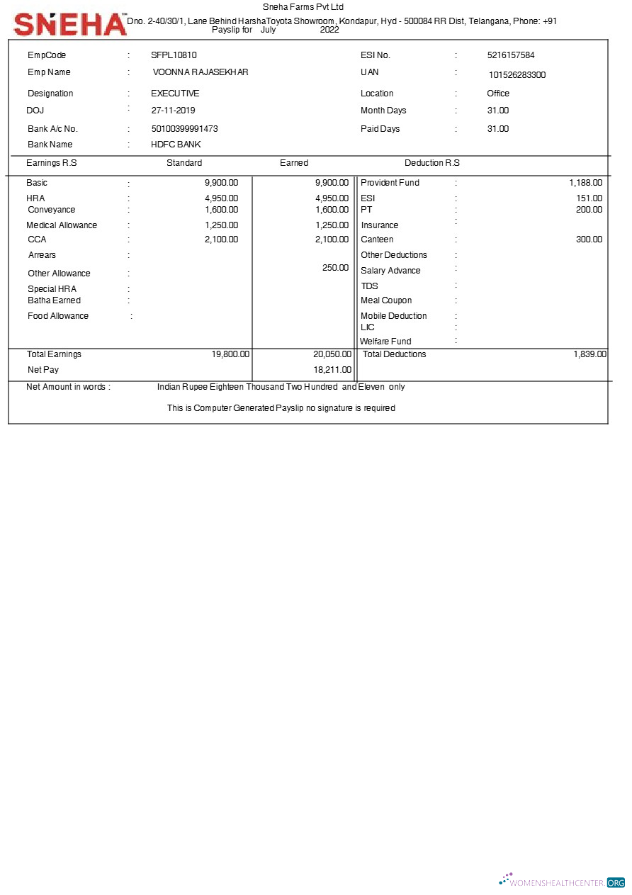 Download Sneha Farms payslip template in Word and PDF formats.pdf, 1 Photoshop template